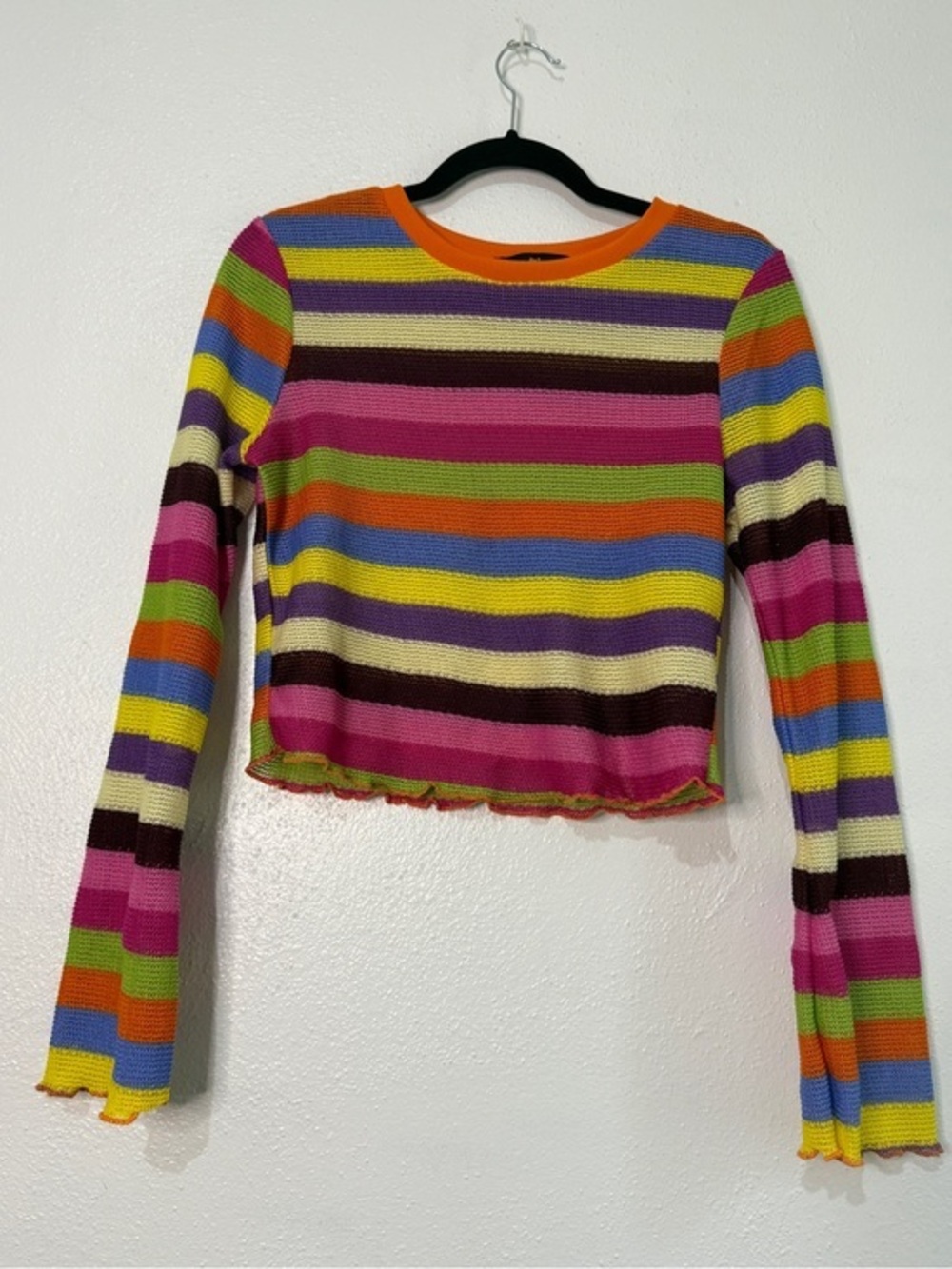 Almost Famous Striped Multicolor Long-Sleeve Crop Top. Sz L.